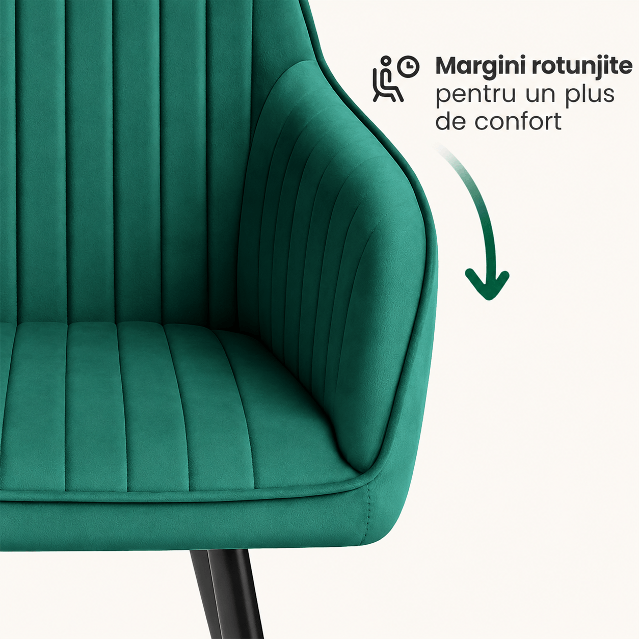 Set 2 scaune dining tapitate din velur Florence, 55x58x82 cm, maxim 120 kg, verde — imaginea 8