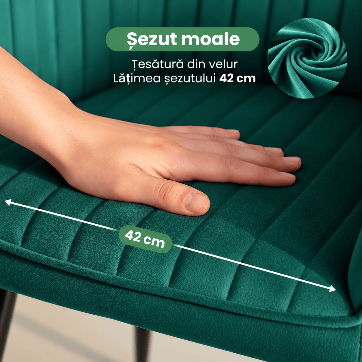 Set 2 scaune dining tapitate din velur Florence, 55x58x82 cm, maxim 120 kg, verde — imaginea 10