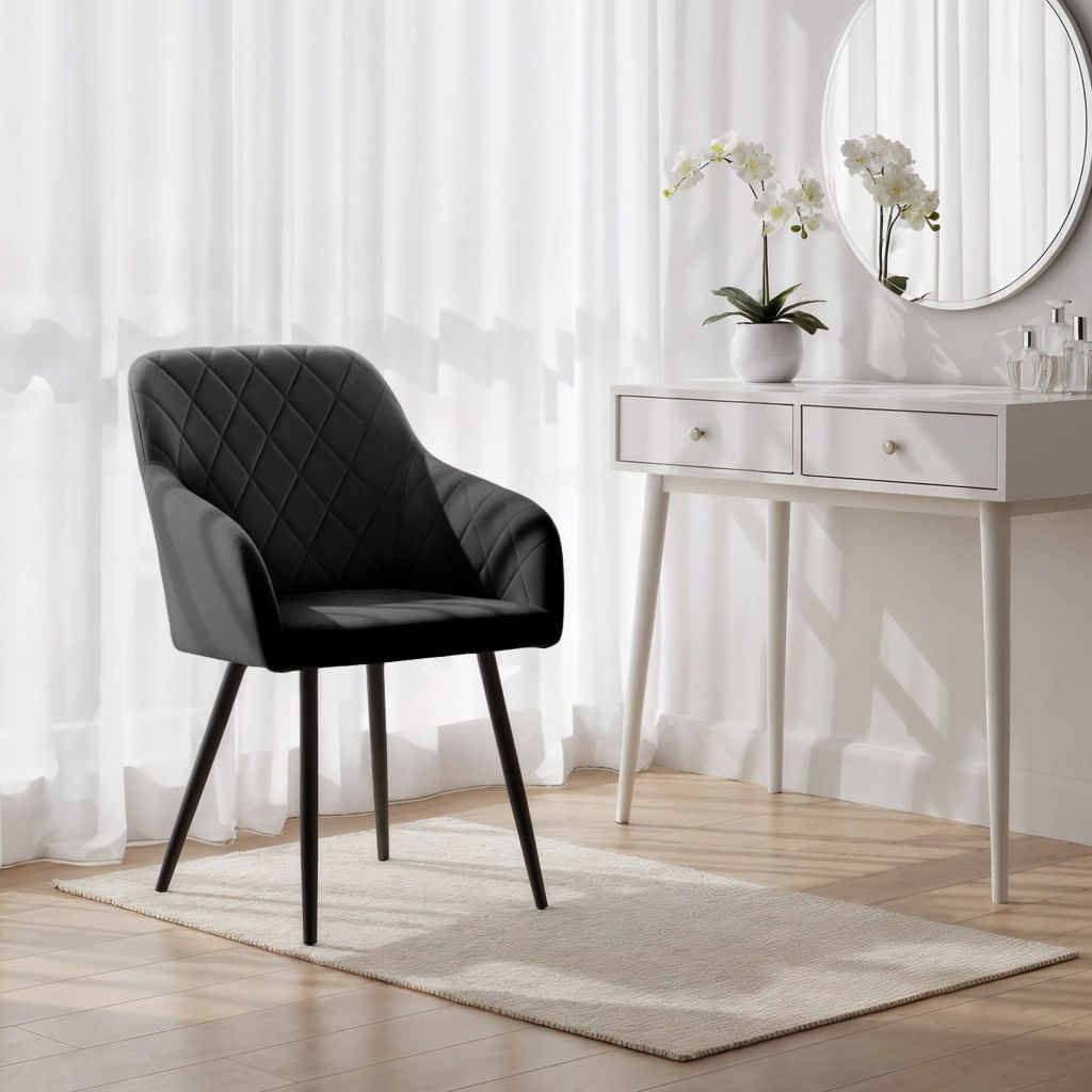 Set 2 scaune dining tapitate Velto, catifea, matlasate cu romburi, 52x58x82 cm, maxim 120 kg, negru — imaginea 3