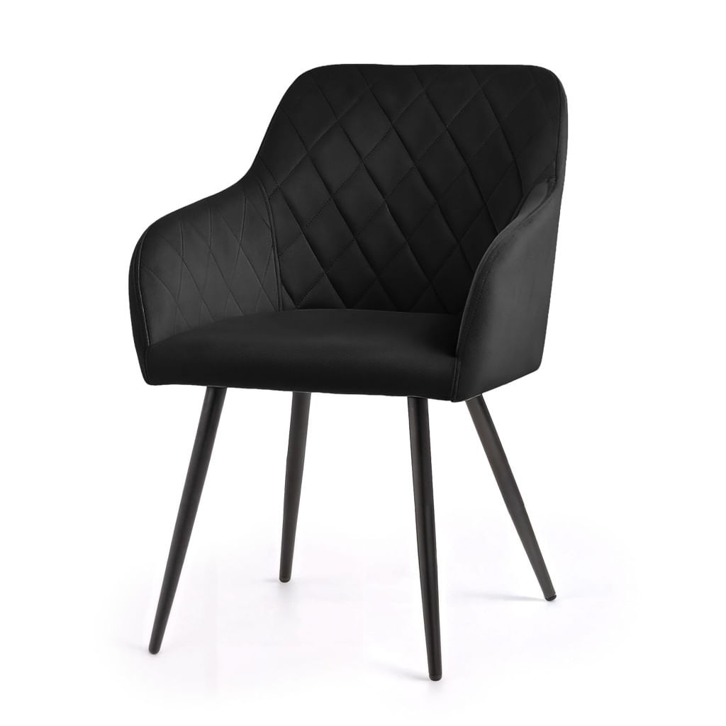 Set 2 scaune dining tapitate Velto, catifea, matlasate cu romburi, 52x58x82 cm, maxim 120 kg, negru — imaginea 4