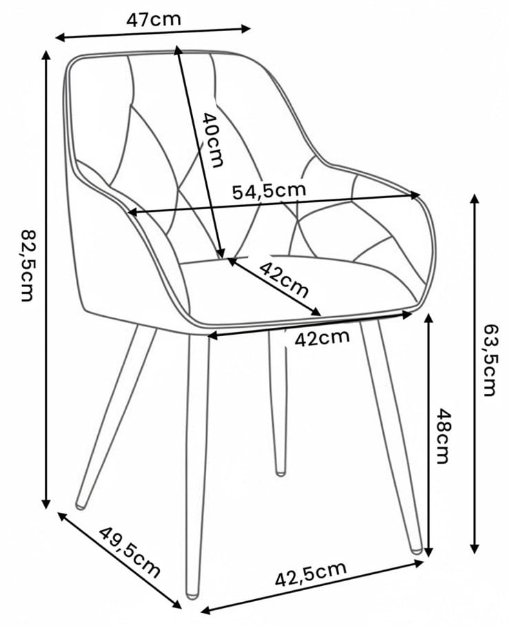 Set 2 scaune dining tapitate din catifea Diamante, 55x58x83 cm, maxim 120 kg, gri grafit