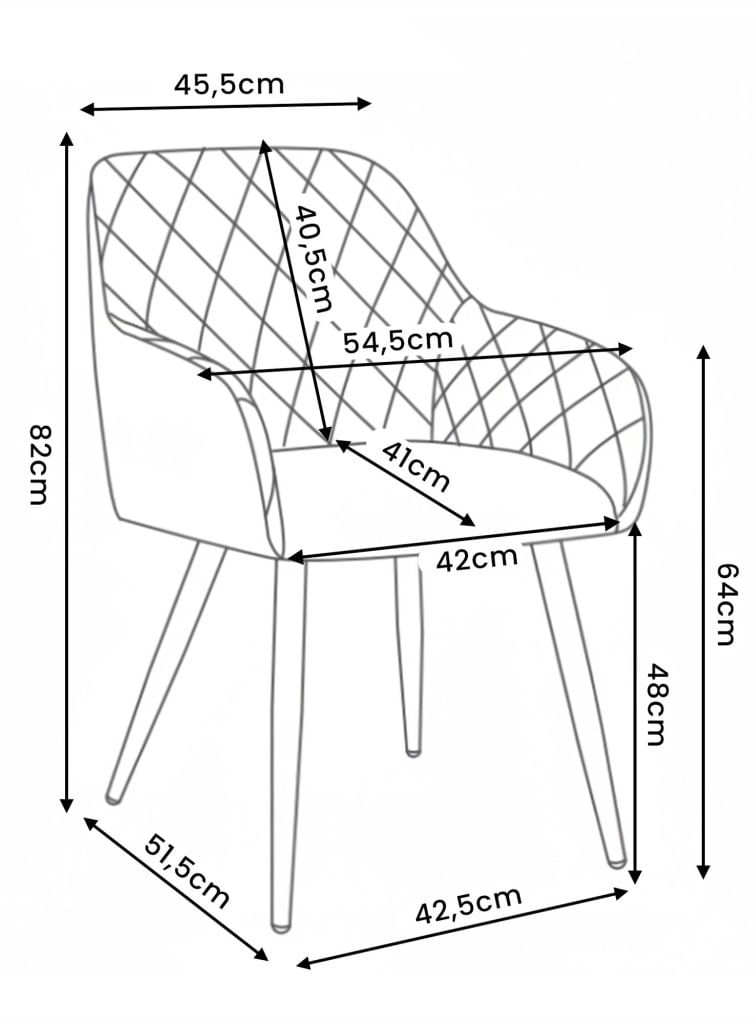 Set 2 scaune dining tapitate Velto, catifea, matlasate cu romburi, 52x58x82 cm, maxim 120 kg, negru — imaginea 6