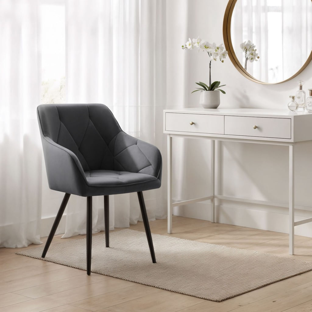 Set 2 scaune dining tapitate din catifea Diamante, 55x58x83 cm, maxim 120 kg, gri grafit — imaginea 7