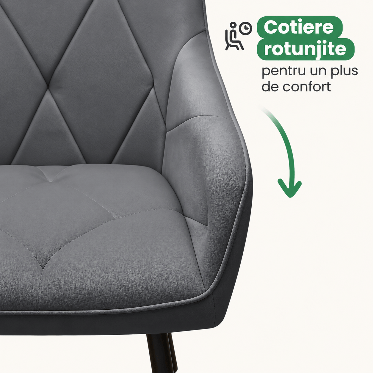 Set 2 scaune dining tapitate din catifea Diamante, 55x58x83 cm, maxim 120 kg, gri grafit — imaginea 9