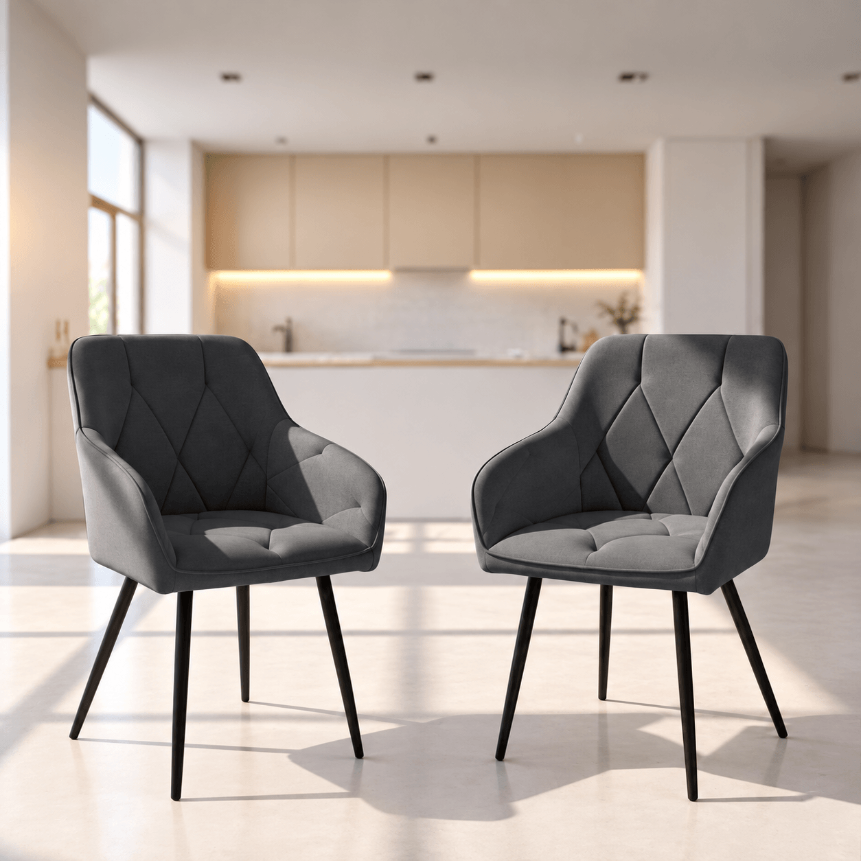Set 2 scaune dining tapitate din catifea Diamante, 55x58x83 cm, maxim 120 kg, gri grafit — imaginea 11