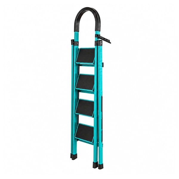 Scara pliabila metalica 4 trepte, DEPOX®, antiderapanta, compacta, albastru, 127 cm — imaginea 3