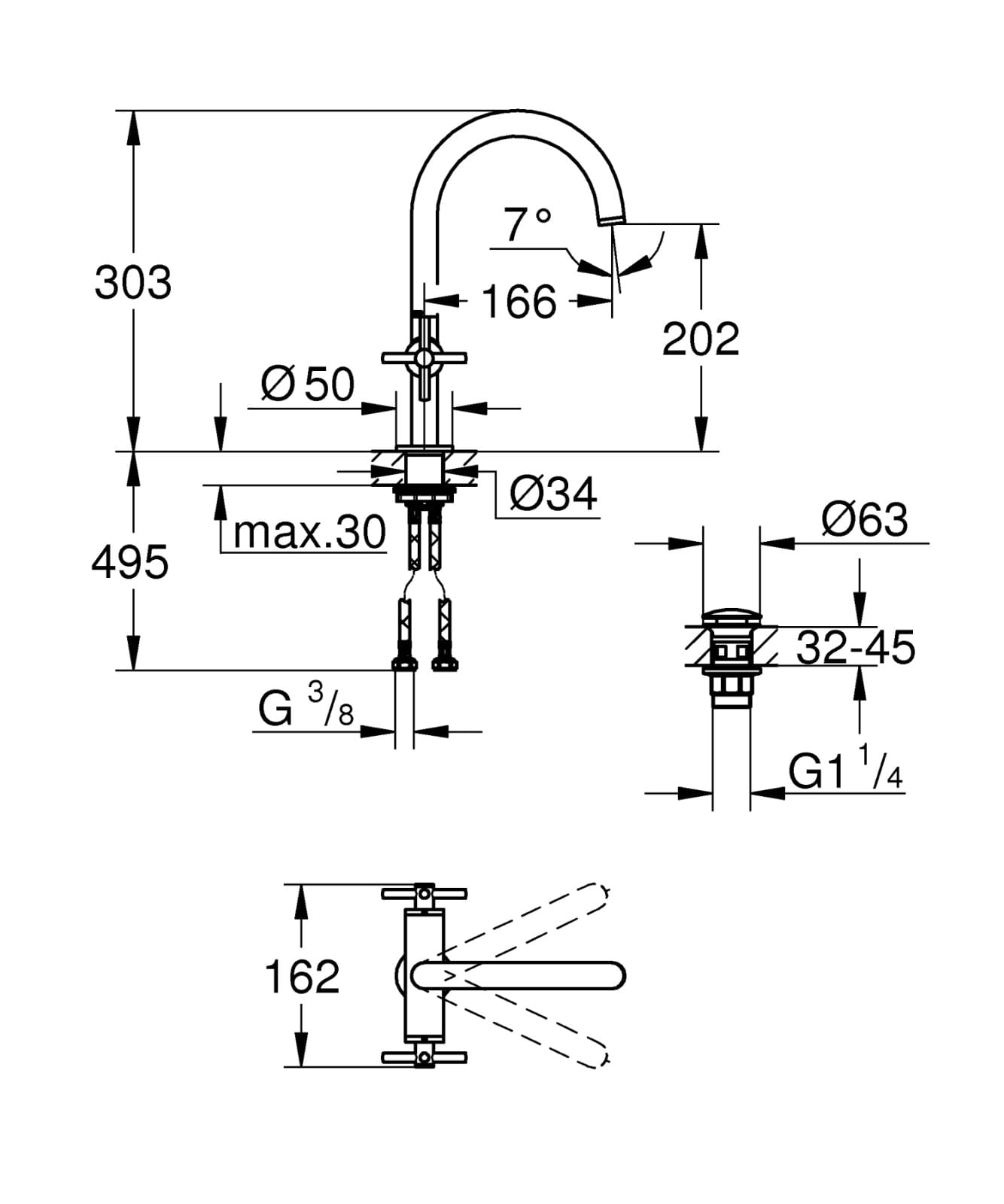 Baterie lavoar Grohe 21019GL3, Atrio, 3/8'', L, 303 mm, ventil, lucios, auriu — imaginea 4