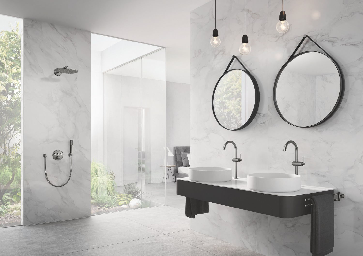 Baterie lavoar Grohe 32647AL3, Atrio, 3/8'', marimea XL, pivotanta, ventil push to open, mat, grafit — imaginea 5