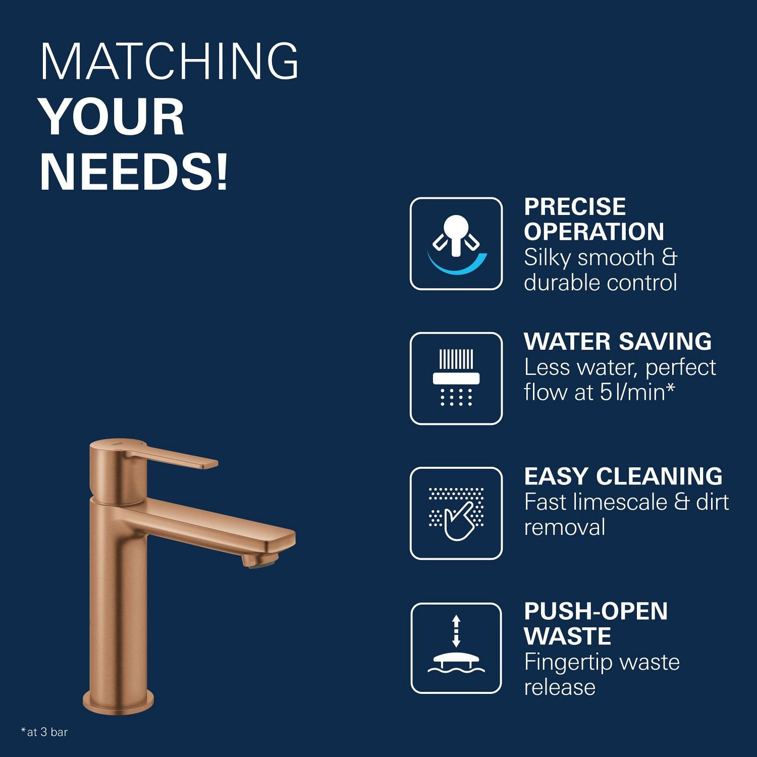 Baterie lavoar Grohe 23106DL1, 28 mm, 5 l/min, 0.6 bar, 35 mm, 180 mm, 128 mm, 360 mm, 1 orificii instalare, Cupru — imaginea 6