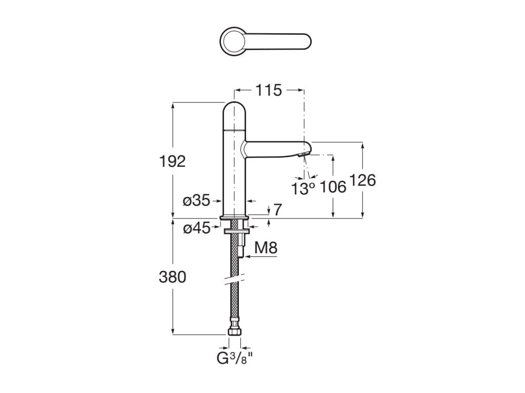 Baterie lavoar Roca A5A3Y3FCN0, 28 mm, 5 l/min, 0.5 bar, 35 mm, 192 mm, 115 mm, 380 mm, 1 orificii instalare, Negru