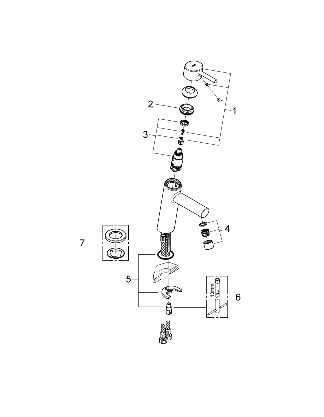 Baterie lavoar Grohe 23451001, 28 mm, 5.7 l/min, 0.3 bar, 35 mm, 190 mm, 133 mm, 485 mm, 1 orificii instalare, Crom — imaginea 2