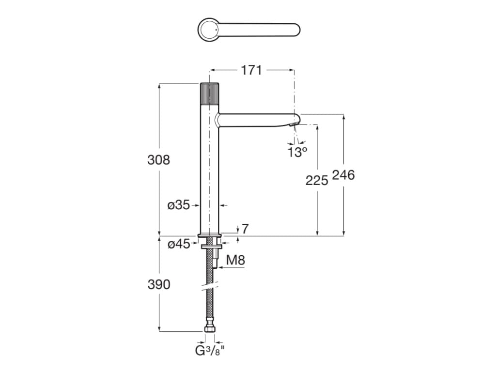 Baterie lavoar Roca A5A3C3FC00, 28 mm, 5 l/min, 0.5 bar, 35 mm, 308 mm, 171 mm, 390 mm, 1 orificii instalare, Crom — imaginea 2