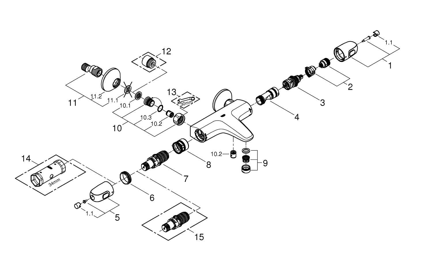 Baterie cada Grohe 34816003, 1 bar, 317 mm, 173 mm, 101 mm, 2 orificii instalare, 1/2 dimensiune racord, Crom — imaginea 13