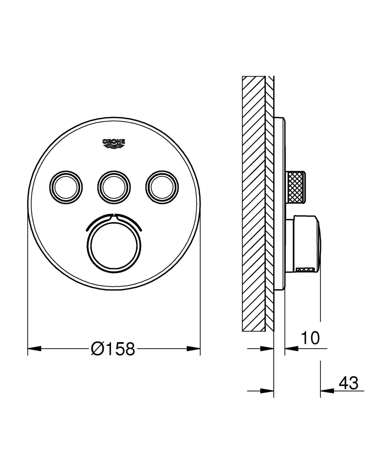 Unitate control Grohe 29146000, 1 bar, 158 mm, 10 mm, 3 iesiri, 2 functii palarie dus, 1/2 dimensiune racord, Crom — imaginea 2