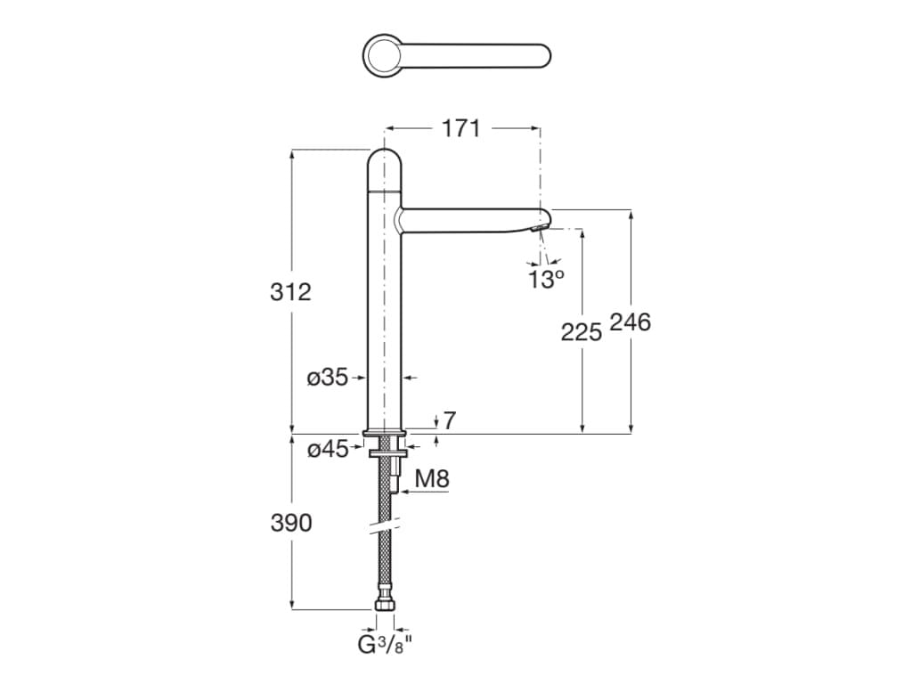 Baterie lavoar Roca A5A3X3FC00, 28 mm, 5 l/min, 0.5 bar, 35 mm, 312 mm, 171 mm, 390 mm, 1 orificii instalare, Crom — imaginea 2