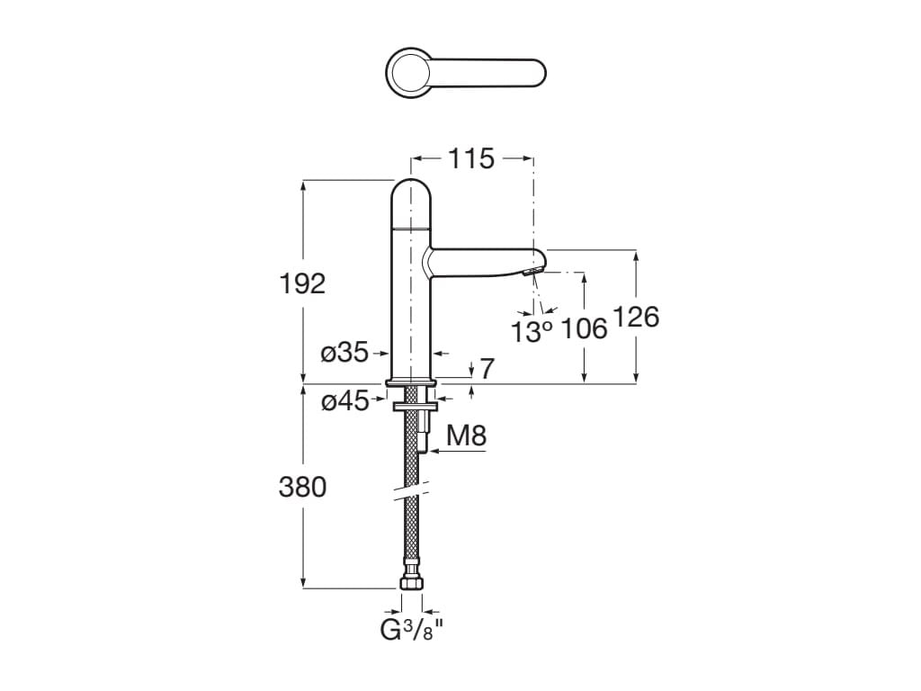 Baterie lavoar Roca A5A3Y3FC00, 28 mm, 5 l/min, 0.5 bar, 35 mm, 192 mm, 115 mm, 380 mm, 1 orificii instalare, Crom — imaginea 3