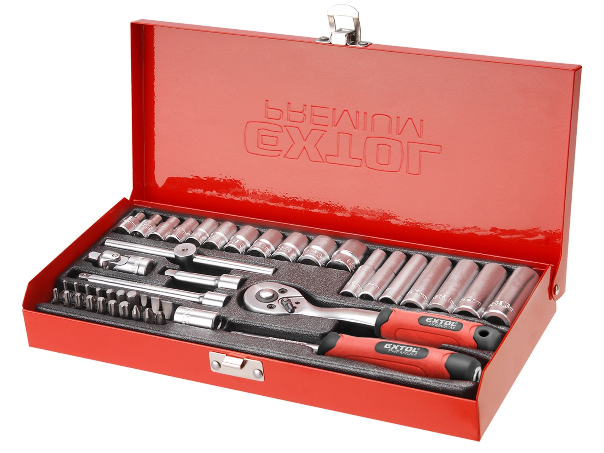Set chei tubulare 45 de piese, EXTOL, 1/4", CrV, 8818360, PH1-2-3, T10-40 — imaginea 3