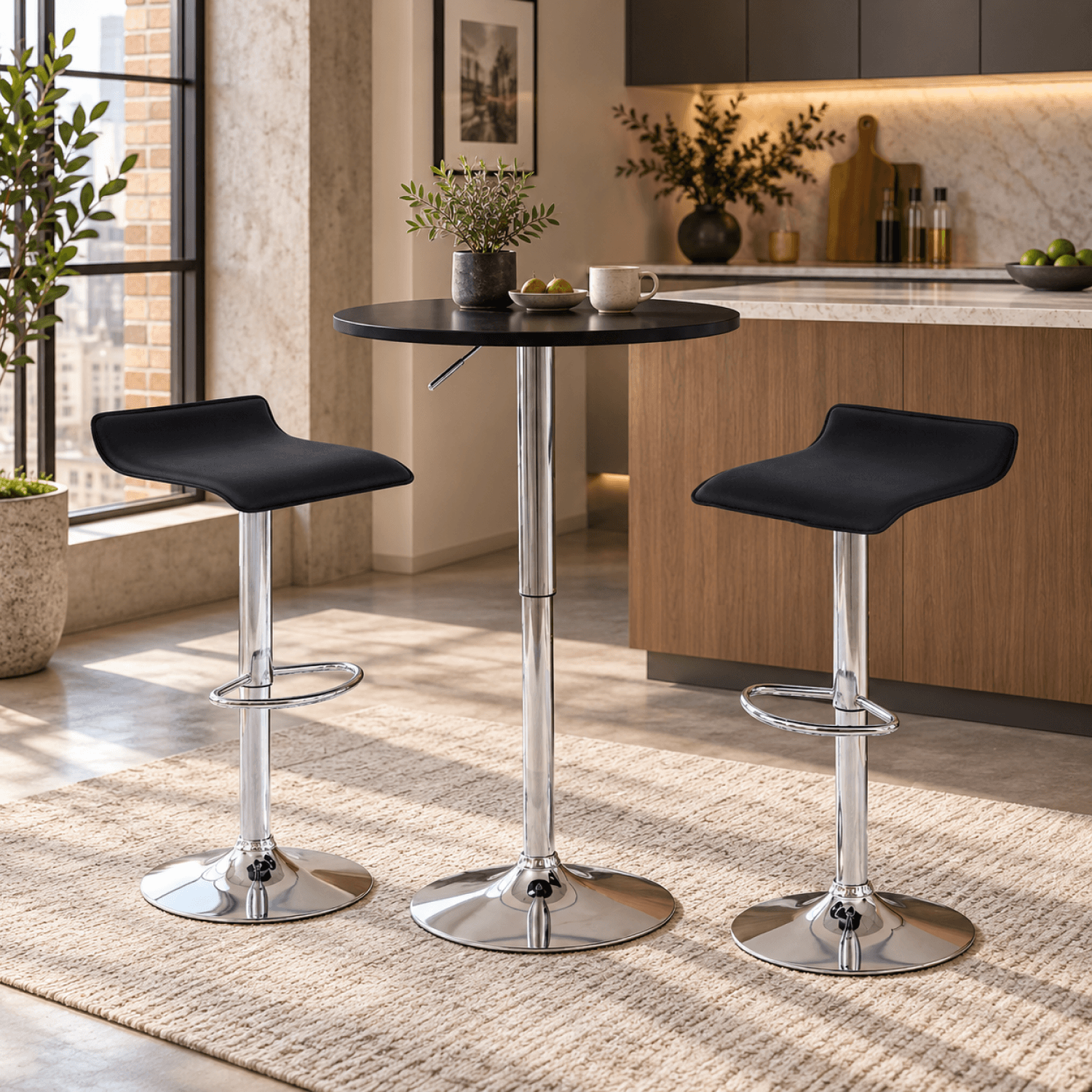 Masa de bar cu inaltime reglabila, negru, diametru 60 cm, BRANY 3 NEW — imaginea 5