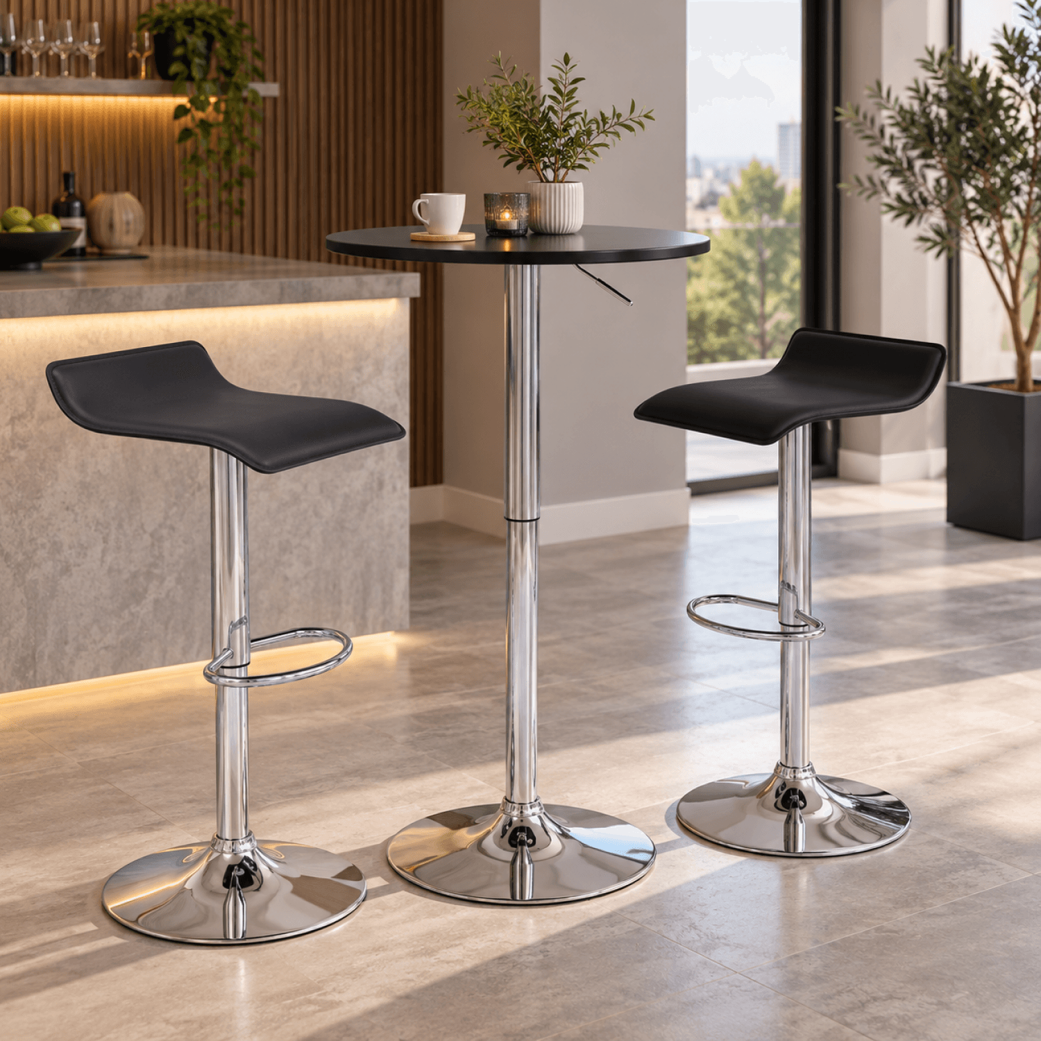 Masa de bar cu inaltime reglabila, negru, diametru 60 cm, BRANY 3 NEW — imaginea 6