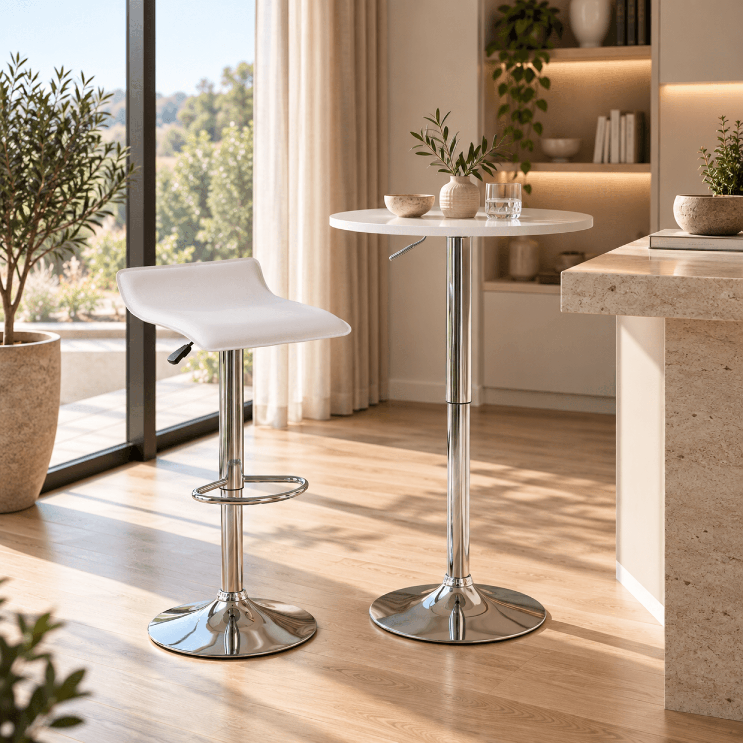 Masa de bar cu inaltime reglabila, alb, diametru 60 cm, BRANY 3 NEW — imaginea 6