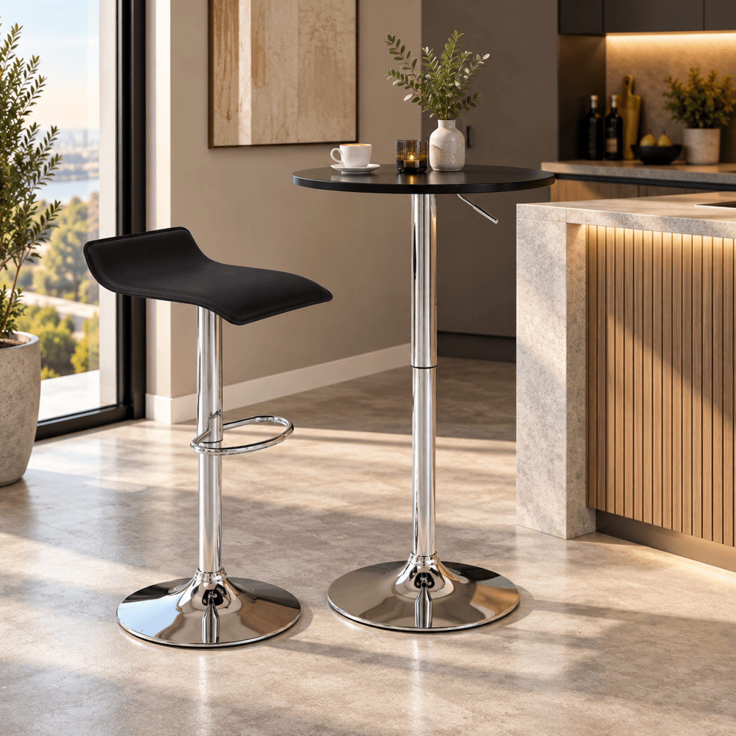 Masa de bar cu inaltime reglabila, negru, diametru 60 cm, BRANY 3 NEW — imaginea 7