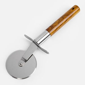 Cutit Pizza Metalic cu Maner de Lemn Maro – Design Clasic și Ergonomic — imaginea 2