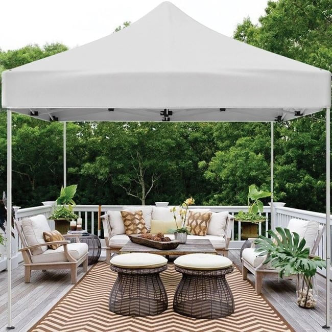 Pavilion textil Ecru Pop-Up, Dimensiune 3x3x2.6m, Structura Pliabila, Montaj rapid pentru gradina si evenimente — imaginea 3