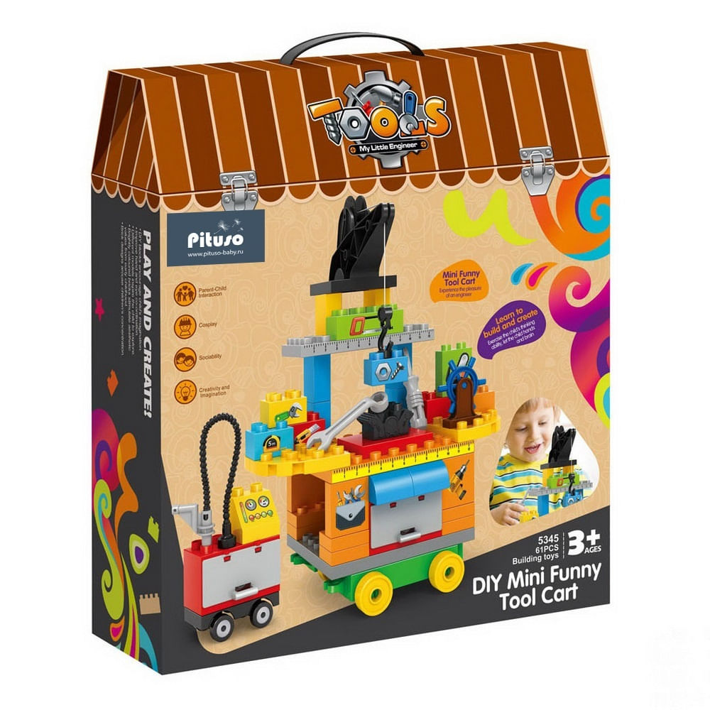 Set Constructii Bancul de lucru cu scule, cu 61 piese, pentru copii de 3 ani+ — imaginea 3