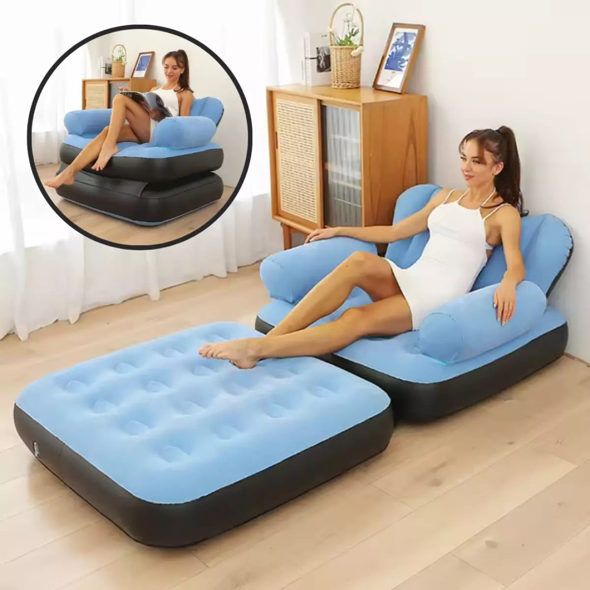 Fotoliu sezlong gonflabil 2 in 1, Material PVC, Dimensiune 100x98x90 cm, Albastru — imaginea 3