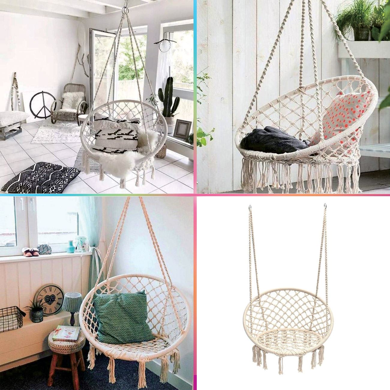 Fotoliu Suspendat Macrame Rotund din Sfoară de Bumbac — imaginea 3