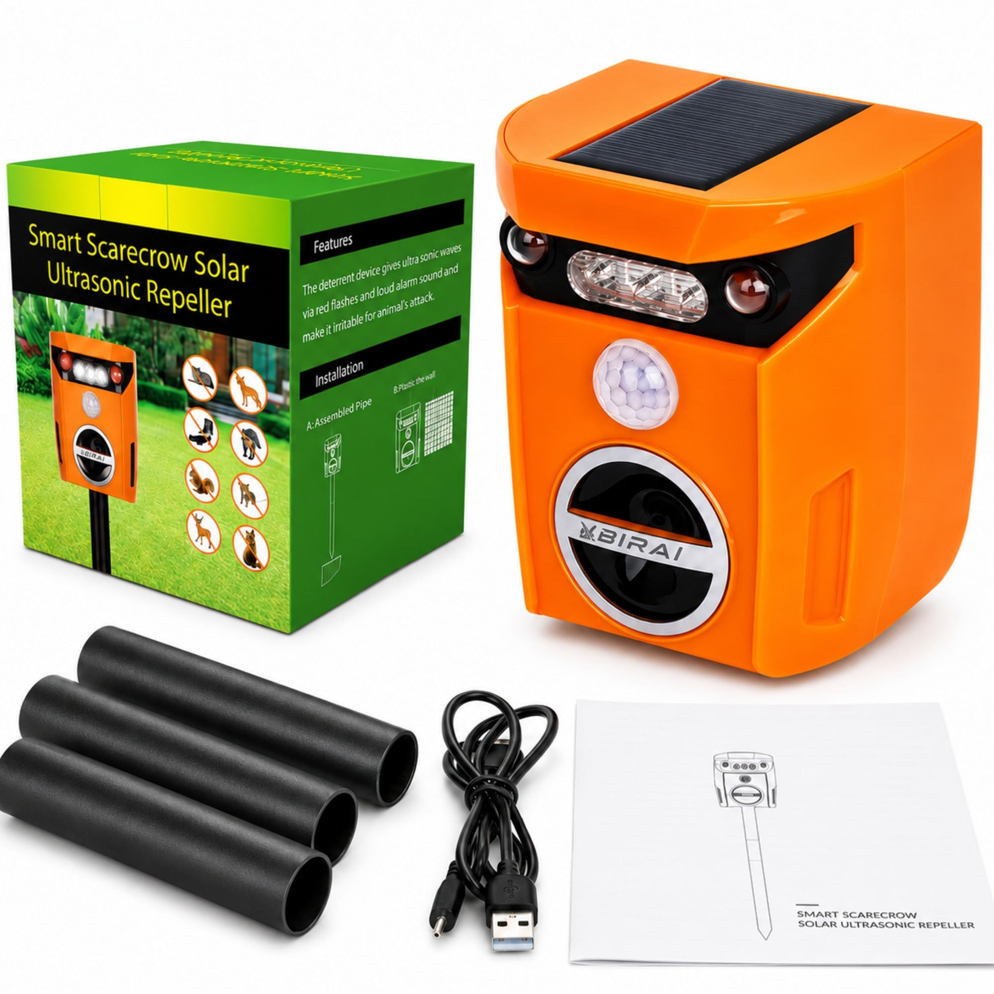 Aparat ultrasunete anti pisici, caini, vulpi si ursi Birai AR01 cu senzor de miscare 110° 2 moduri de functionare incarcare solara LED intermitent aco — imaginea 2