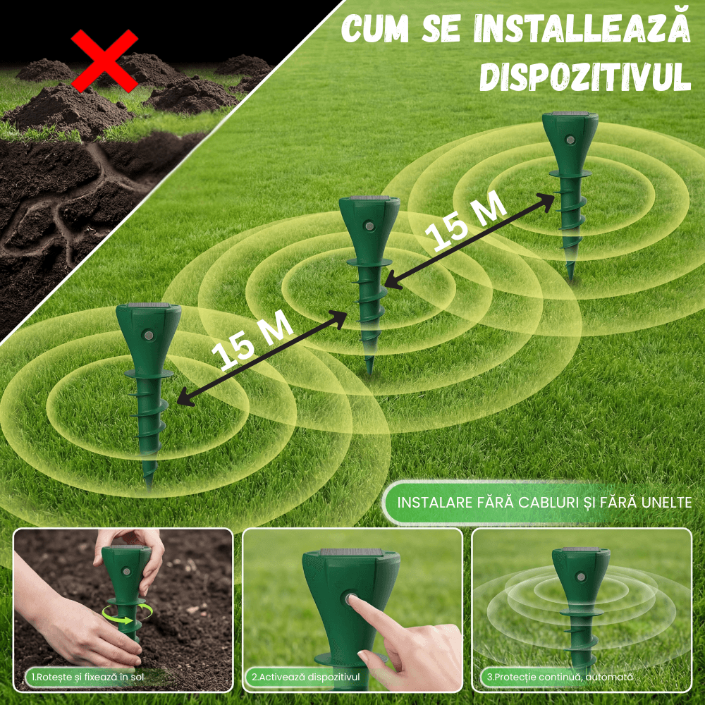 Set 2 Aparate Anti-Cartite BIRAI AR08M, 3 Moduri, Acoperire 360°, Raza pana la 350 ㎡, Baterie 200mAh, Incarcare Solara, Vibratii, Impermeabil IP65, Ul — imaginea 2
