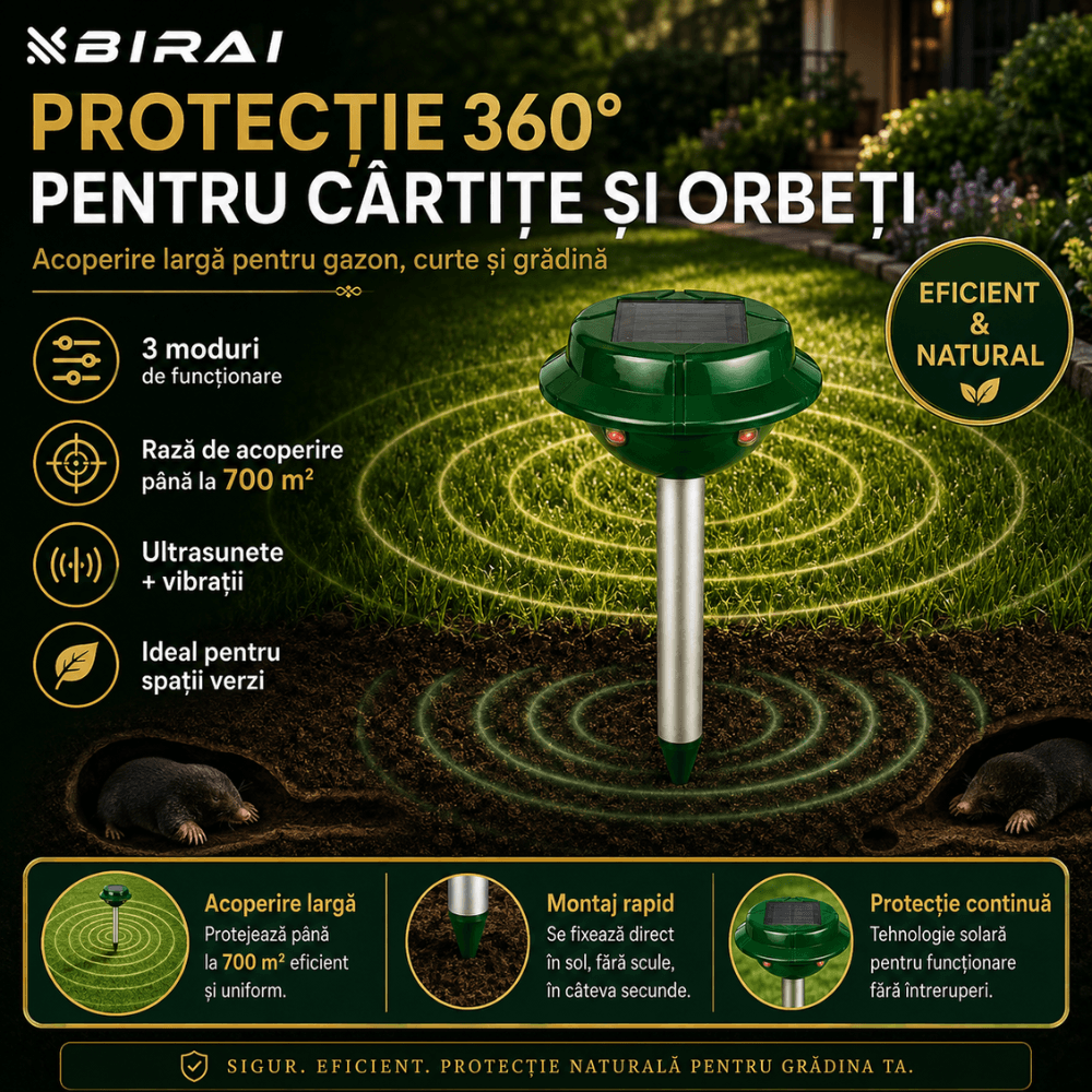 Set 2 Aparate Anti-Cartite Birai Vensmile, 3 Moduri, Acoperire 360°, Raza pana la 700 ㎡, Baterie 5v/120mA, Incarcare Solara, Vibratii, Impermeabil IP4 — imaginea 8
