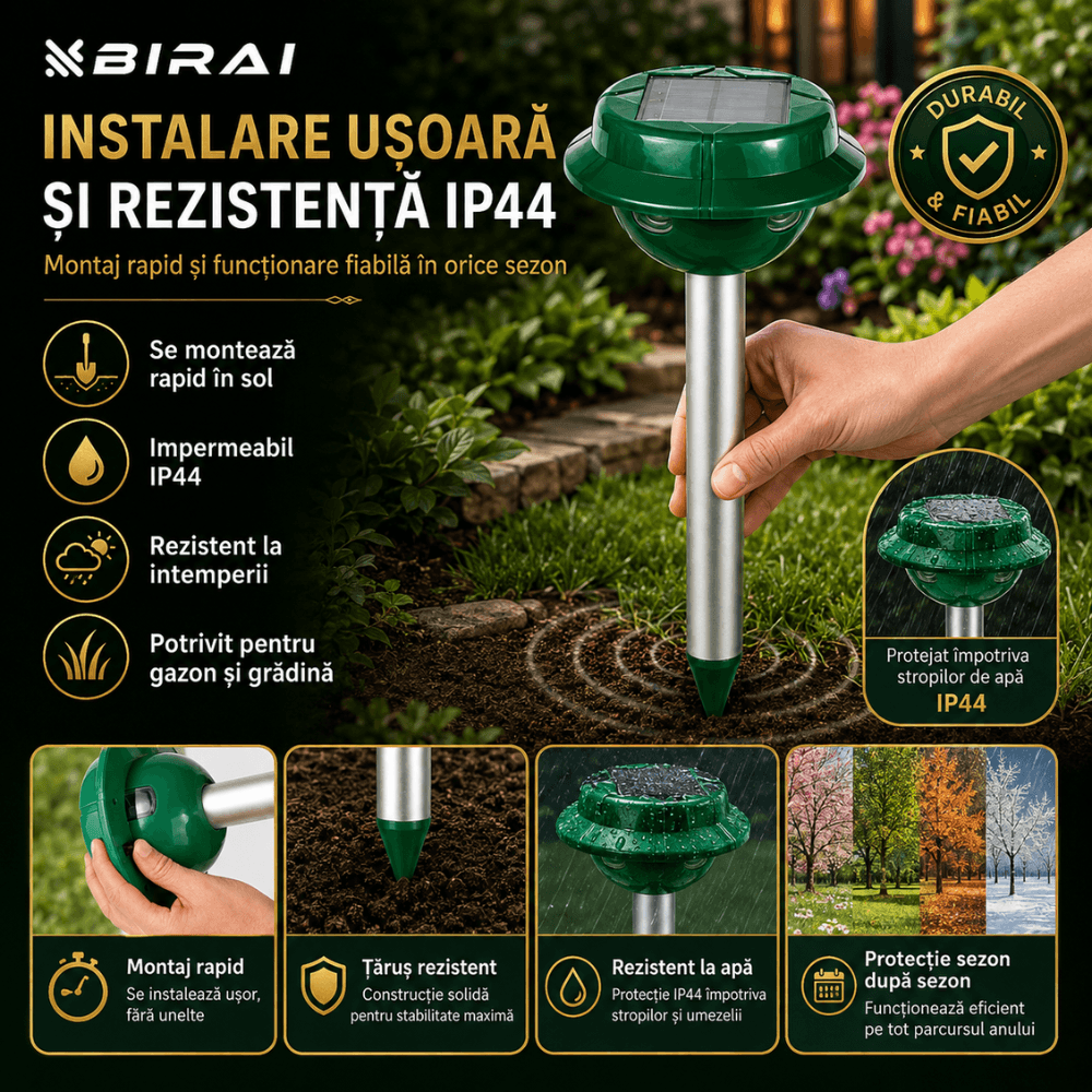 Set 2 Aparate Anti-Cartite Birai Vensmile, 3 Moduri, Acoperire 360°, Raza pana la 700 ㎡, Baterie 5v/120mA, Incarcare Solara, Vibratii, Impermeabil IP4 — imaginea 10