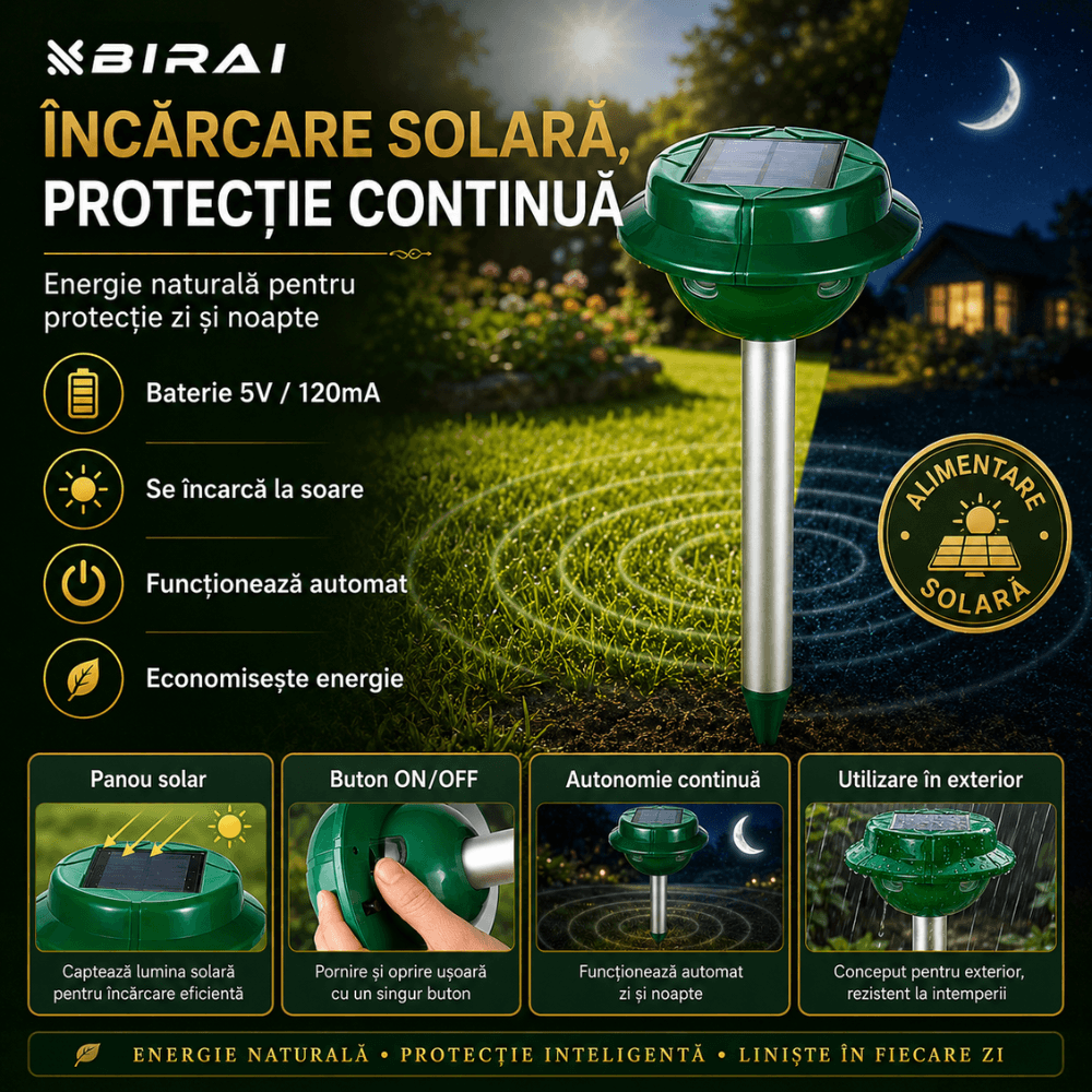 Set 2 Aparate Anti-Cartite Birai Vensmile, 3 Moduri, Acoperire 360°, Raza pana la 700 ㎡, Baterie 5v/120mA, Incarcare Solara, Vibratii, Impermeabil IP4 — imaginea 12
