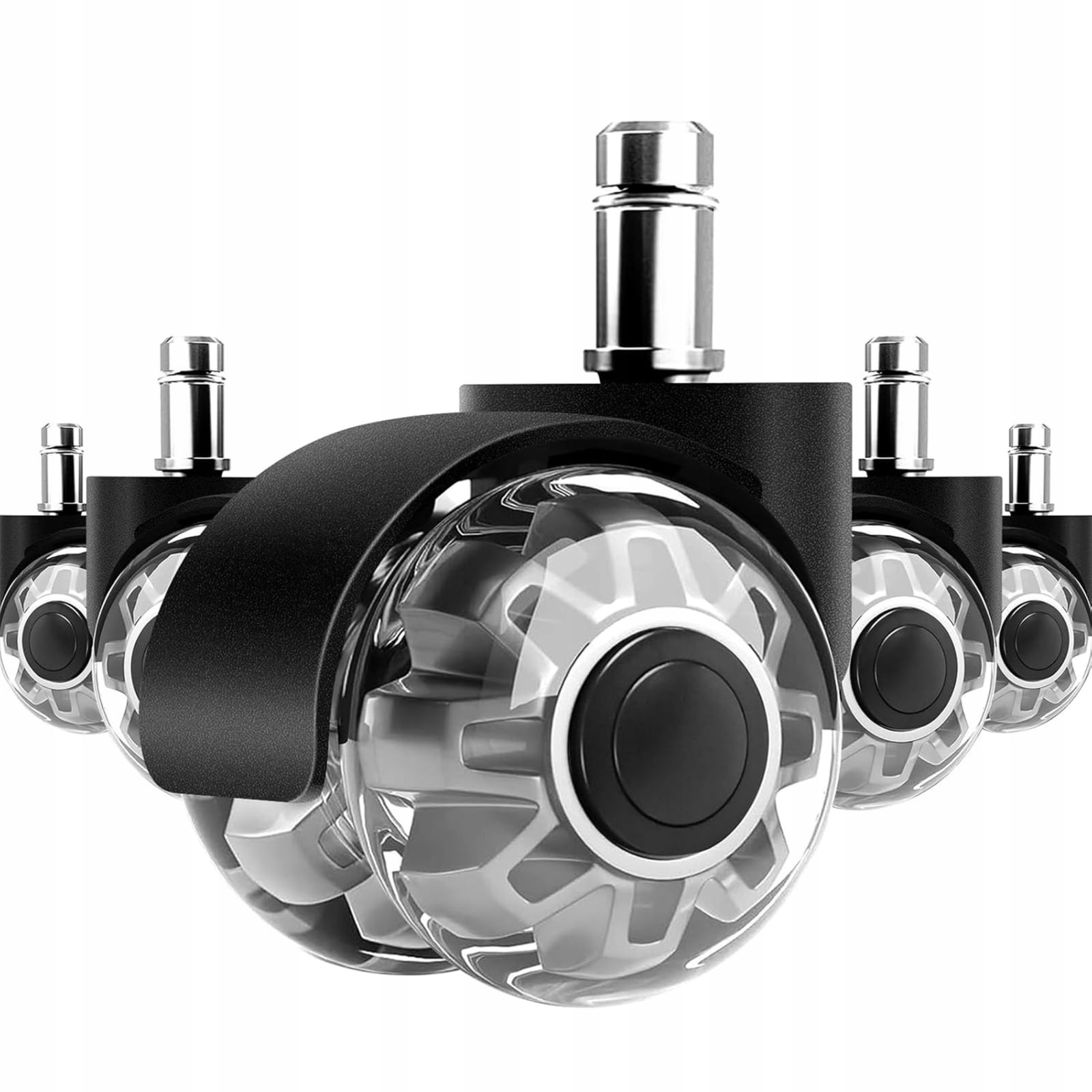 Set 5 Roti pentru Scaun de Birou NewEvo®, 57 mm, Poliuretan PU, Silentioase, Protectie Pardoseala, Pivotante 360°, Tija 11 mm, Negru — imaginea 5