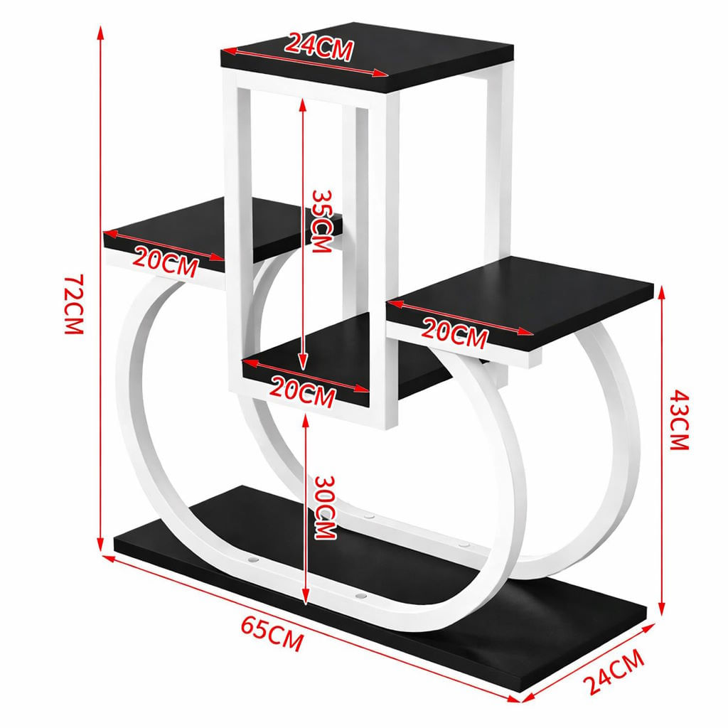Suport flori HAWIRE SF-01, Design modern, Metal alb cu rafturi lemn, 3 niveluri, 72x65x24cm — imaginea 2