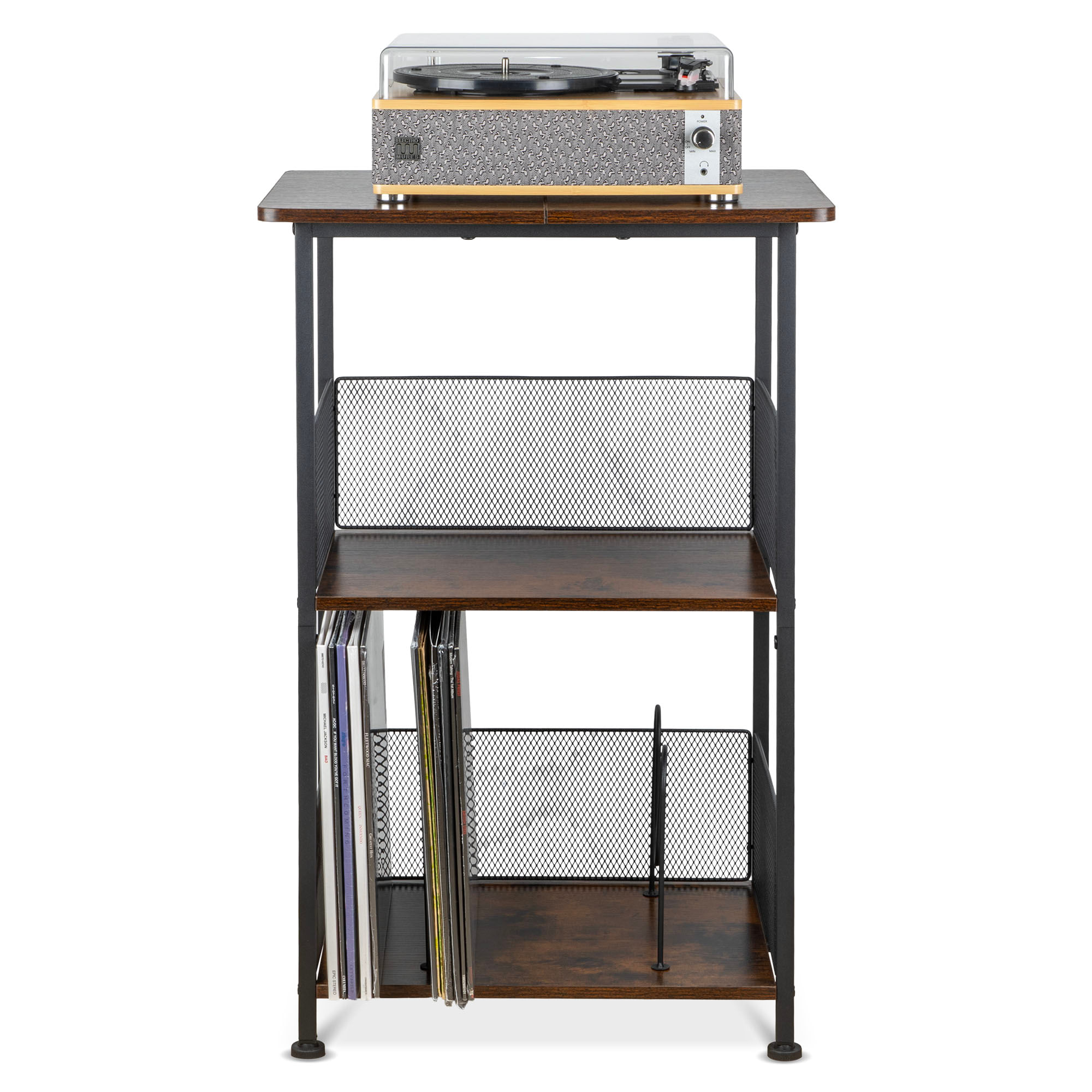 Raft pentru pick-up si discuri vinil Electromures EM A008–organizator colectia discuri vinil, MDF si fier, 42 x29 x74 cm — imaginea 6