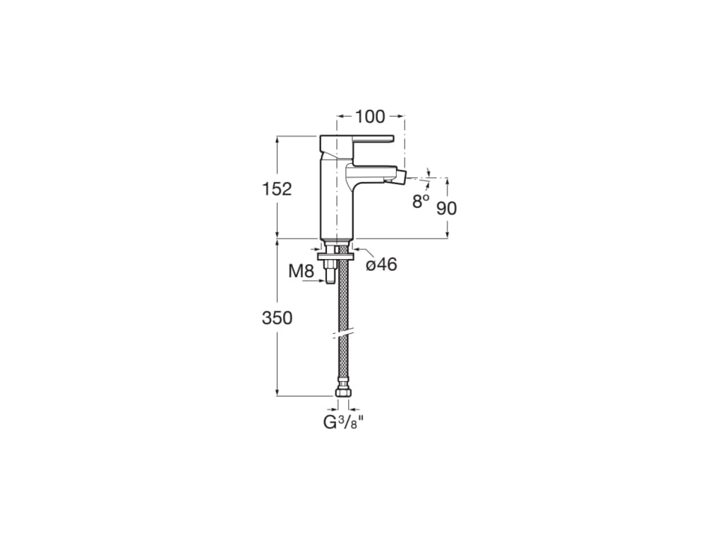 Baterie bideu Roca A5A6096C00, 0.7 bar, 35 mm, 152 mm, 100 mm, 350 mm, 1 orificii instalare, 3/8 dimensiune racord, Crom — imaginea 2