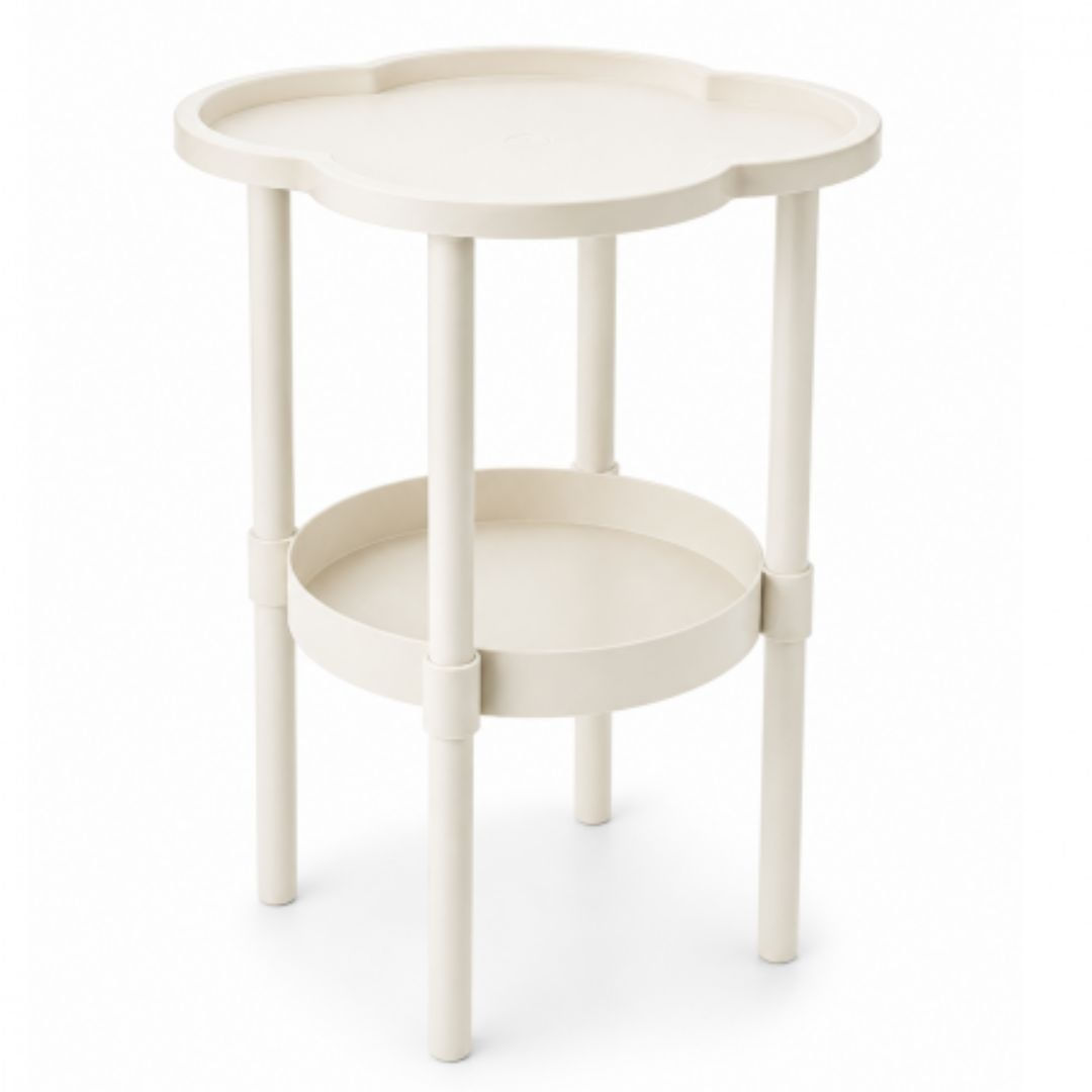 Masuta laterala cu 2 niveluri, blat in forma de trifoi, alb-crem, 37 x 37 x 46 cm, STL27B, eCarla