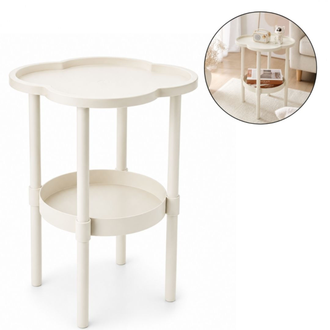 Masuta laterala cu 2 niveluri, blat in forma de trifoi, alb-crem, 37 x 37 x 46 cm, STL27B, eCarla — imaginea 3