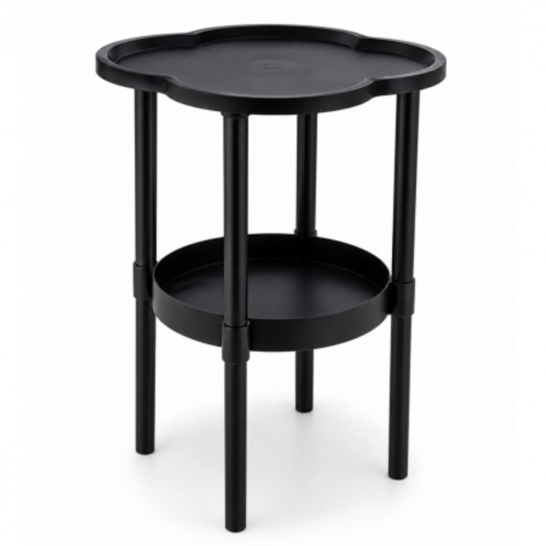 Masuta laterala cu 2 niveluri, blat in forma de trifoi, neagra, 37 x 37 x 46 cm, STL27CZ, eCarla — imaginea 2