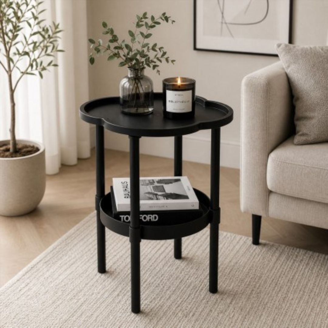Masuta laterala cu 2 niveluri, blat in forma de trifoi, neagra, 37 x 37 x 46 cm, STL27CZ, eCarla — imaginea 3