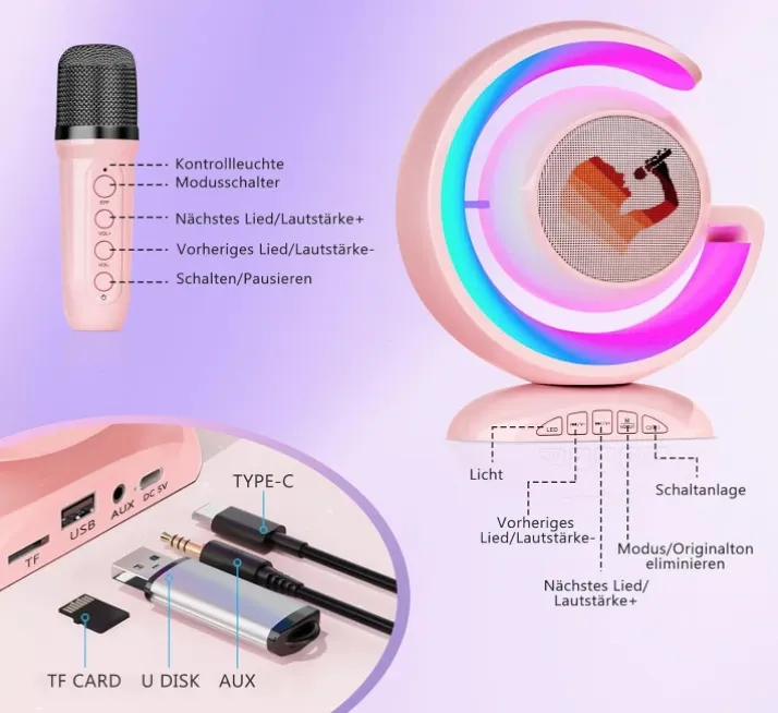 Boxa karaoke cu 2 microfoane wireless Bluetooth USB MI
