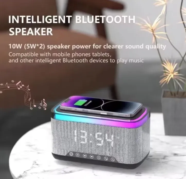 Boxa Bluetooth KP 559 3 in 1 cu incarcator wireless ceas si iluminare LED 10W
