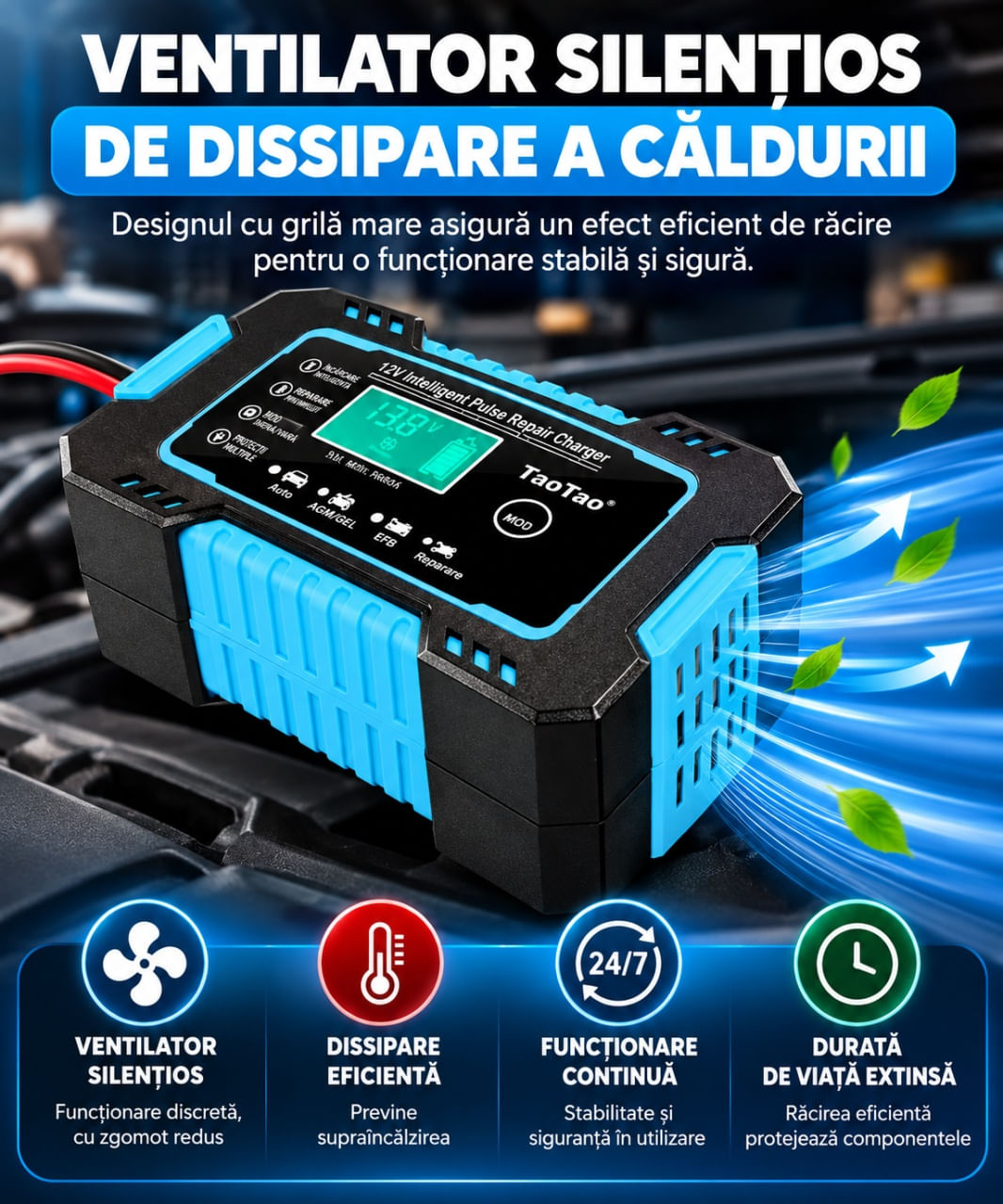 Redresor auto smart 12V 6A Max 2-100Ah, Auto/Moto, Incarcare Rapida