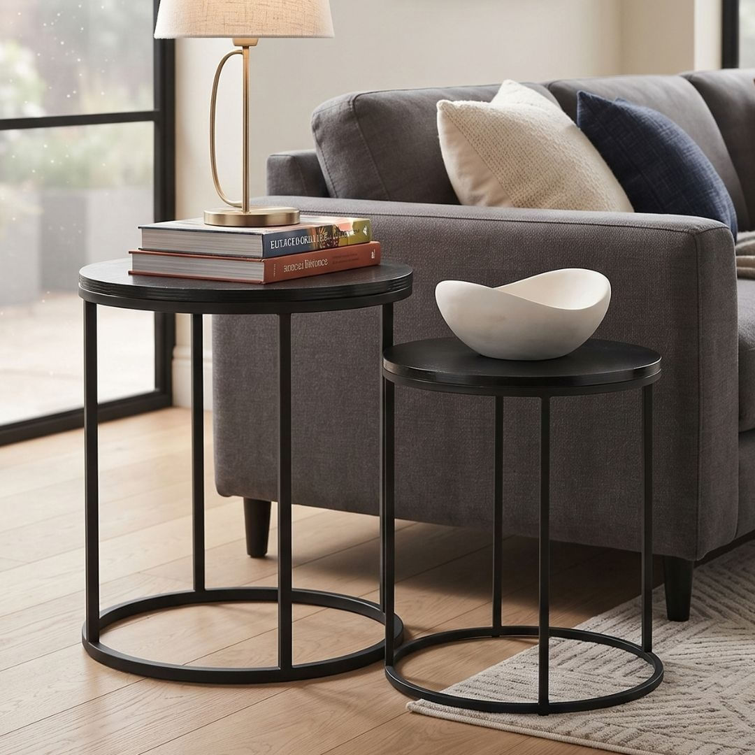 Set 2 masute de cafea Trends4You, metal & MDF, design modern, negru — imaginea 2