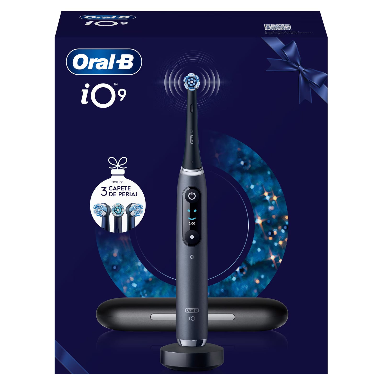 Set cadou periuta de dinti electrica Oral-B iO9 + 2 capete de periaj cu Tehnologie Magnetica si Micro-Vibratii