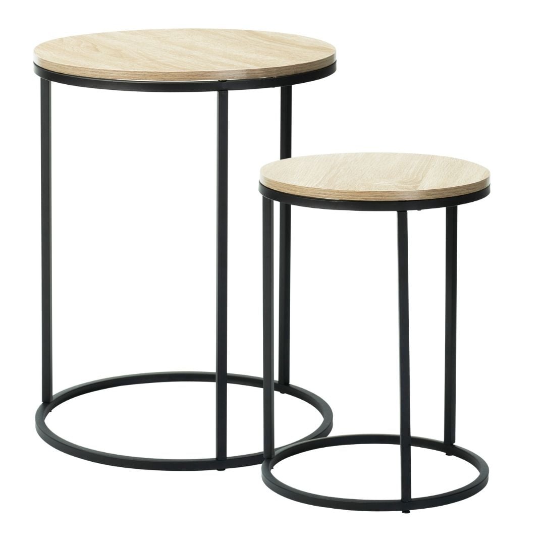 Set 2 masute de cafea Trends4You, metal & MDF, design modern, negru cu crem — imaginea 2