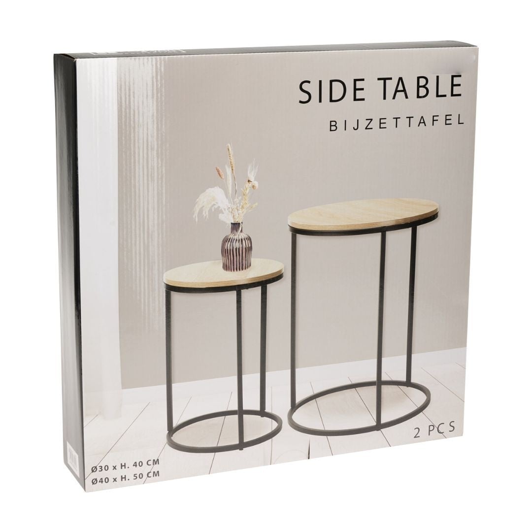 Set 2 masute de cafea Trends4You, metal & MDF, design modern, negru cu crem — imaginea 3